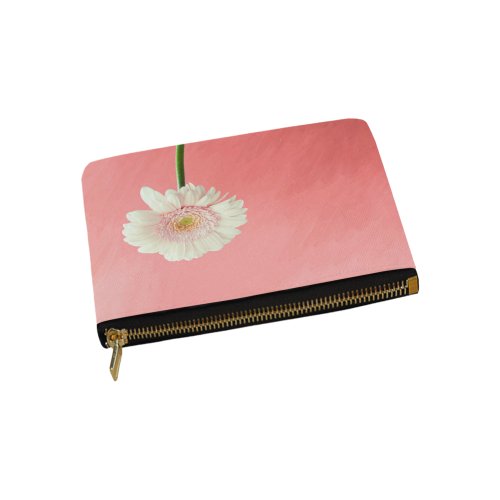 Gerbera Daisy - White Flower on Coral Pink Carry-All Pouch 9.5''x6''