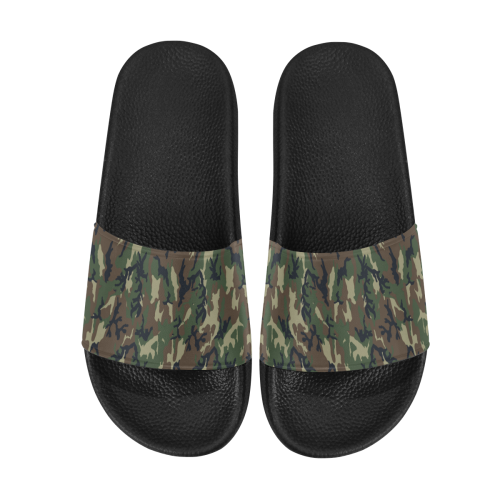 Woodland Forest Green Camouflage Men's Slide Sandals/Large Size (Model 057)