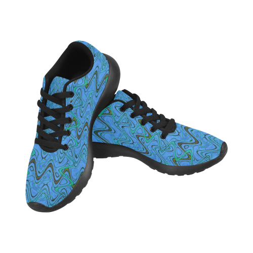 Blue Green and Black Waves pattern design Women’s Running Shoes (Model 020)