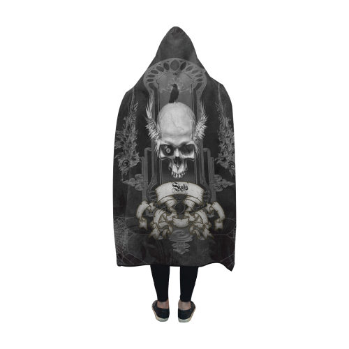 Skull with crow in black and white Hooded Blanket 60''x50''