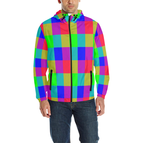 rainbow checks All Over Print Quilted Windbreaker for Men (Model H35)