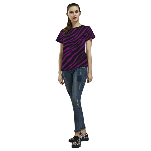 Ripped SpaceTime Stripes - Purple All Over Print T-shirt for Women/Large Size (USA Size) (Model T40)