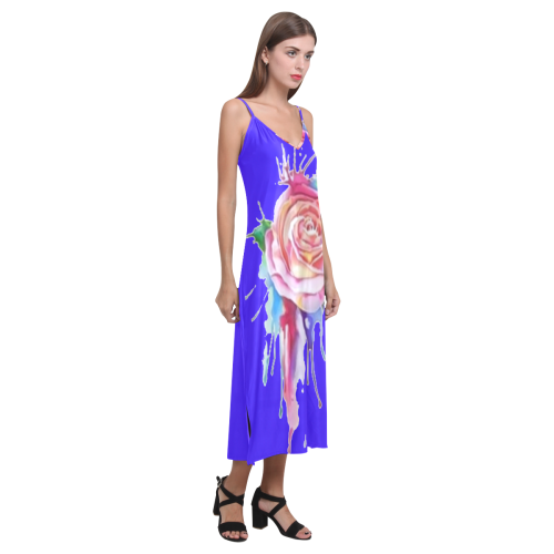 paint rose V-Neck Open Fork Long Dress(Model D18)