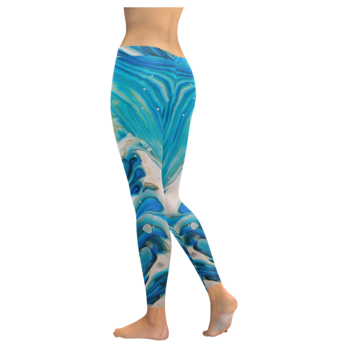 blue feathers Low Rise Leggings (Invisible Stitch) (Model L05)