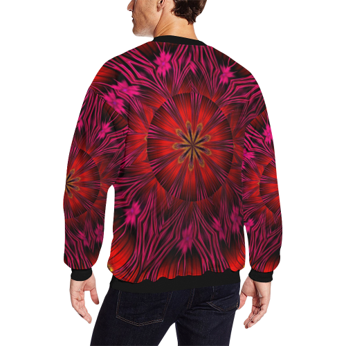 Sunset Solar Flares Fractal Mandala Abstract All Over Print Crewneck Sweatshirt for Men/Large (Model H18)