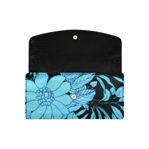 blue floral watercolor abstract Women's Flap Wallet (Model 1707)