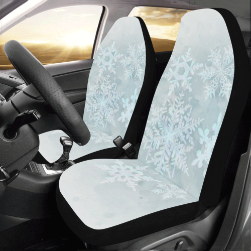 Snowflakes White and blue, Christmas Car Seat Covers (Set of 2)