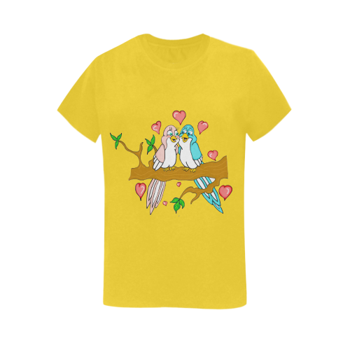 Love Birds Yellow Women's T-Shirt in USA Size (Two Sides Printing)