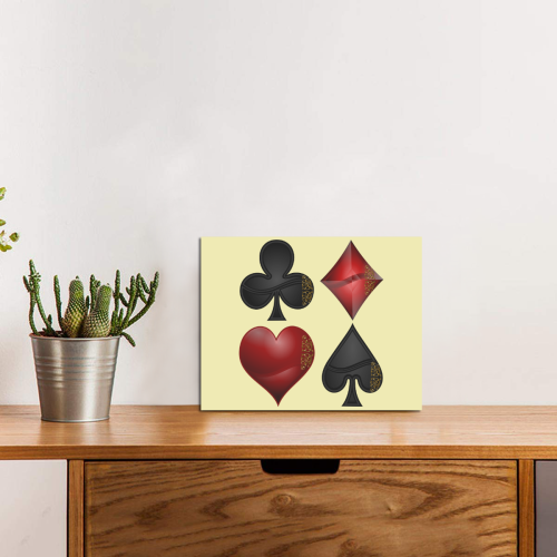 Las Vegas Black and Red Casino Poker Card Shapes on Yellow Photo Panel for Tabletop Display 8"x6"