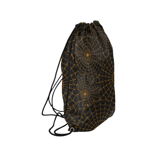 Halloween Spiderwebs - Orange Medium Drawstring Bag Model 1604 (Twin Sides) 13.8"(W) * 18.1"(H)