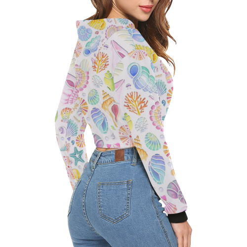 sea life All Over Print Crop Hoodie for Women (Model H22)