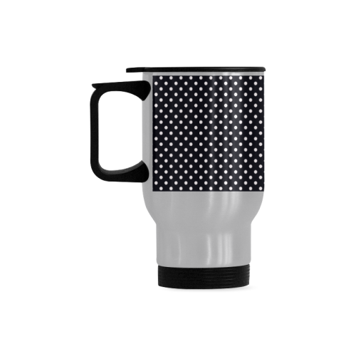 Black polka dots Travel Mug (Silver) (14 Oz)