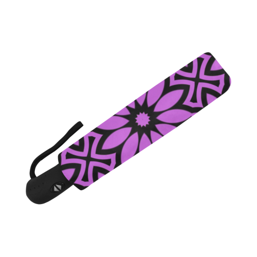 Purple/Black Flowery Pattern Anti-UV Auto-Foldable Umbrella (Underside Printing) (U06)