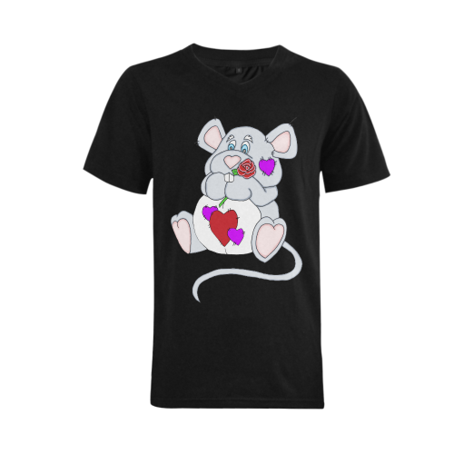 Valentine Mouse Black Men's V-Neck T-shirt (USA Size) (Model T10)