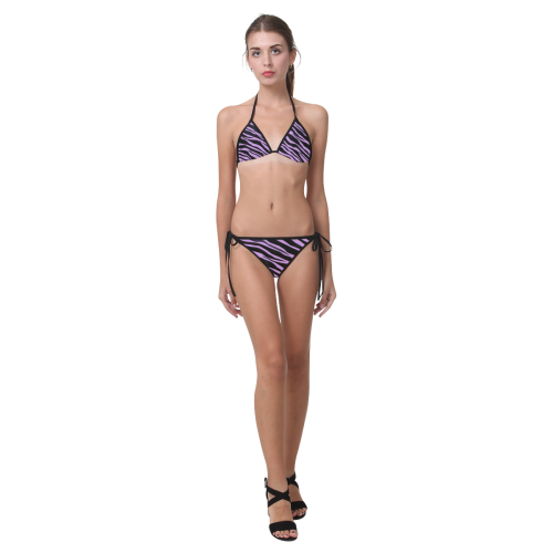 Lavender Zebra Stripes Custom Bikini Swimsuit (Model S01)