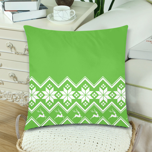 Christmas Reindeer Snowflake Green Custom Zippered Pillow Cases 18"x 18" (Twin Sides) (Set of 2)