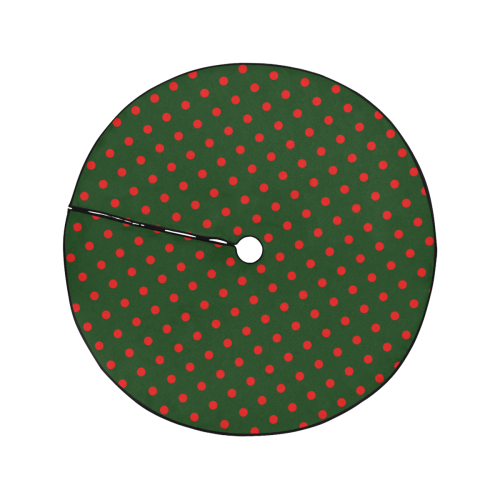 Polka Dots Red on Green Christmas Tree Skirt 47" x 47"