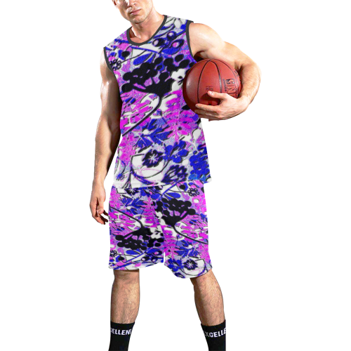 floral abstract in bright blues All Over Print Basketball Uniform