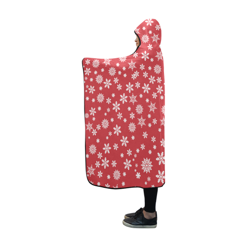 Christmas  White Snowflakes on Red Hooded Blanket 60''x50''
