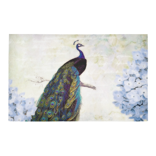 blue peacock and hydrangea Bath Rug 20''x 32''