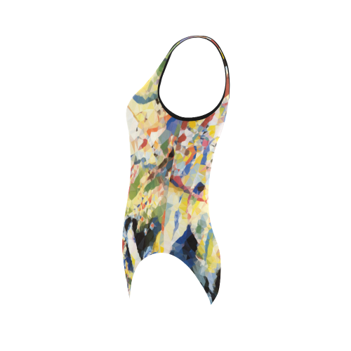 Abstract Geometric Triangles Red Blue Kandinsky Vest One Piece Swimsuit (Model S04)