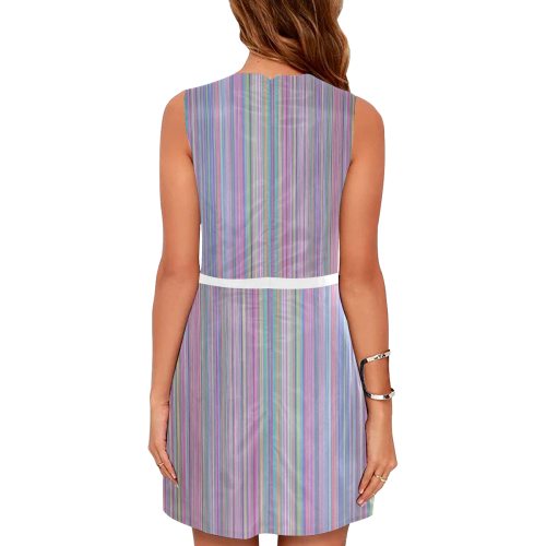 Broken TV screen rainbow stripe Eos Women's Sleeveless Dress (Model D01)