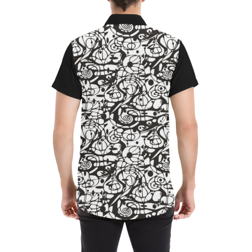 Crazy Spiral Shapes Pattern - Black White Men's All Over Print Short Sleeve Shirt (Model T53)