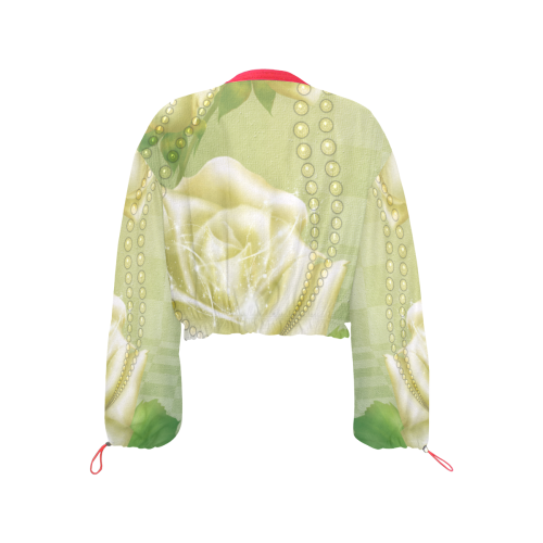 Beautiful soft green roses Cropped Chiffon Jacket for Women (Model H30)