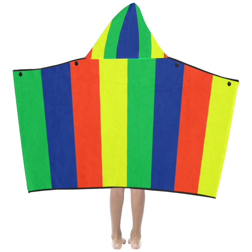 Green Blue Red Yellow Stripes Kids' Hooded Bath Towels
