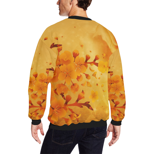 Floral design, soft colors Men's Oversized Fleece Crew Sweatshirt/Large Size(Model H18)
