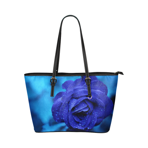 Blue rose Leather Tote Bag/Small (Model 1651)