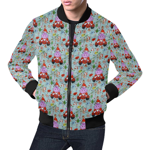Christmas Hippo by Nico Bielow All Over Print Bomber Jacket for Men (Model H19)