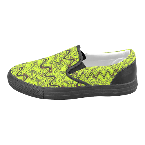 Yellow and Black Waves pattern design Men's Unusual Slip-on Canvas Shoes (Model 019)