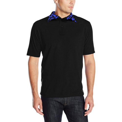 NUMBERS Collection 1234567 Collar "Reverse" Blueberry/Black Men's All Over Print Polo Shirt (Model T55)