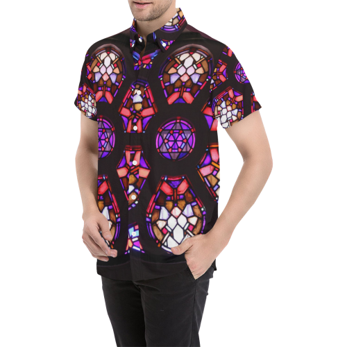 Geometric Purple Pink Rosary Window Mandala Men's All Over Print Short Sleeve Shirt (Model T53)
