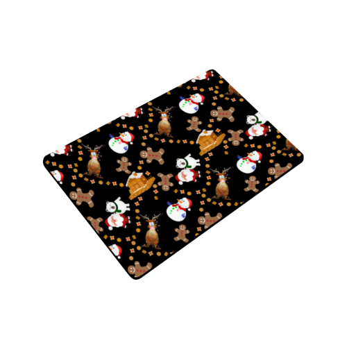 Christmas Gingerbread, Snowman, Reindeer and Santa Claus   Black Doormat 24"x16"