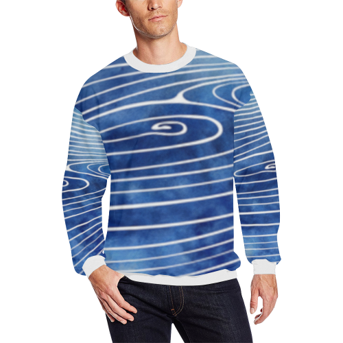 Waves Line All Over Print Crewneck Sweatshirt for Men/Large (Model H18)