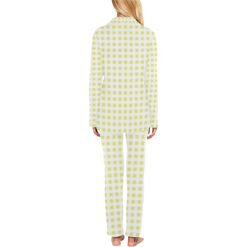 Pale Yellow Gingham Women's Long Pajama Set