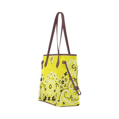 Grunge Yellow Bandana brown handle Clover Canvas Tote Bag (Model 1661)