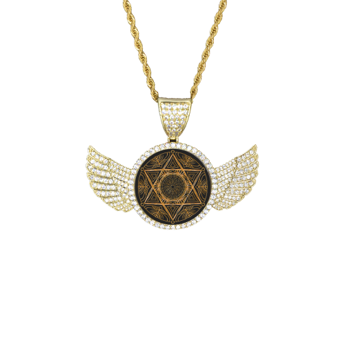 4 Wings Gold Photo Pendant with Rope Chain