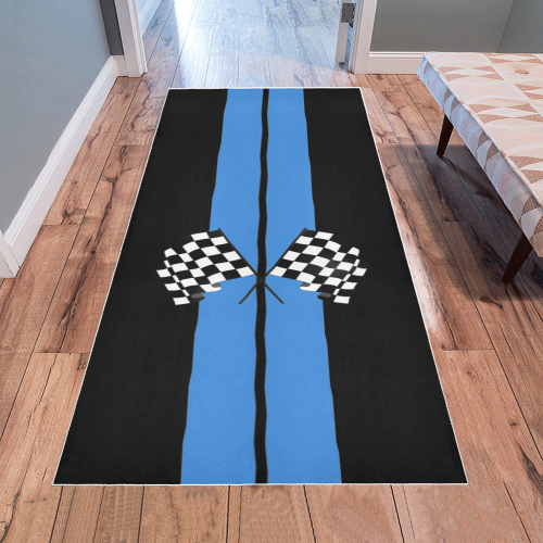 Checd Flags Race Car Stripe Black, Black And Blue Rug