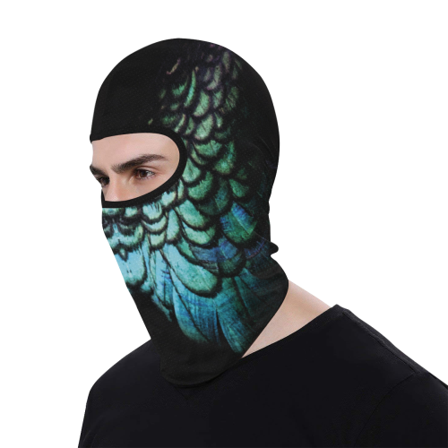 blue feathered peacock animal print design community face mask All Over Print Balaclava