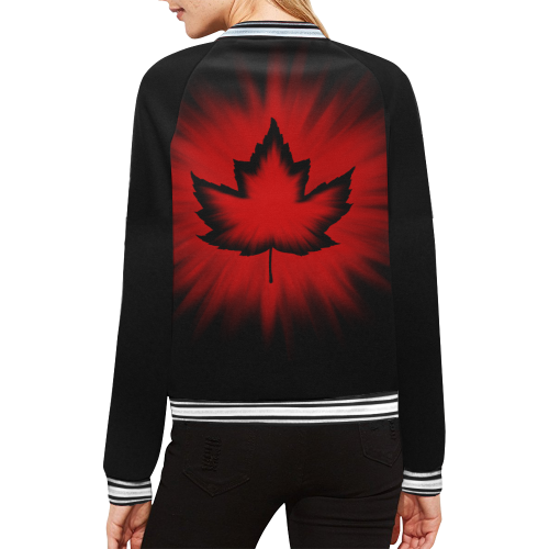 Cool Canada Jackets Black Women's Canada Bomber Jacket All Over Print Bomber Jacket for Women (Model H21)