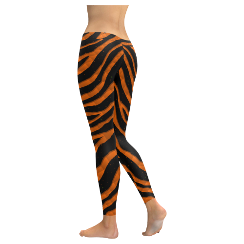 Ripped SpaceTime Stripes - Orange Women's Low Rise Leggings (Invisible Stitch) (Model L05)