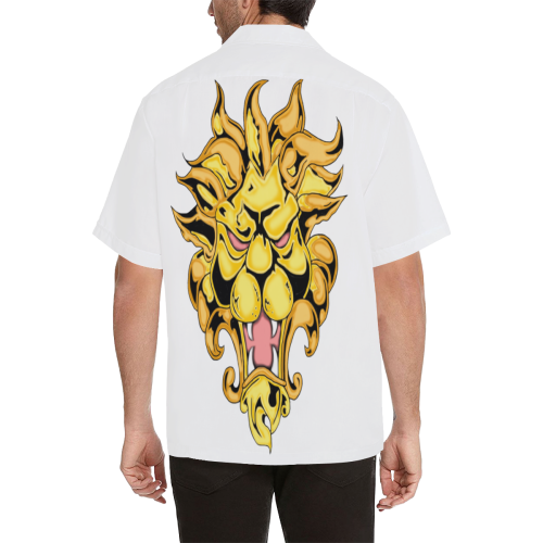 Gold Metallic Lion White Hawaiian Shirt (Model T58)