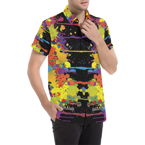 CRAZY multicolored double running SPLASHES Men's All Over Print Short Sleeve Shirt (Model T53)