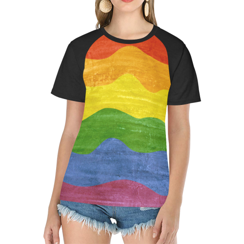 Gay Pride - Rainbow Flag Waves Stripes 3 Women's Raglan T-Shirt/Front Printing (Model T62)
