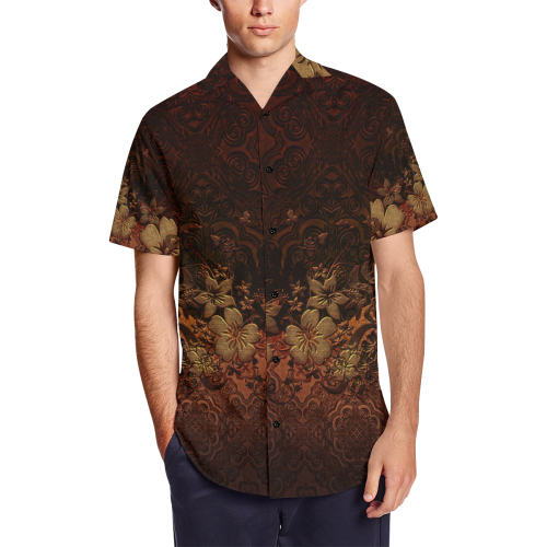 Floral design, vintage Men's Short Sleeve Shirt with Lapel Collar (Model T54)