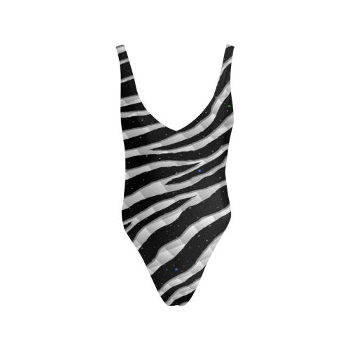 Ripped SpaceTime Stripes - White Sexy Low Back One-Piece Swimsuit (Model S09)