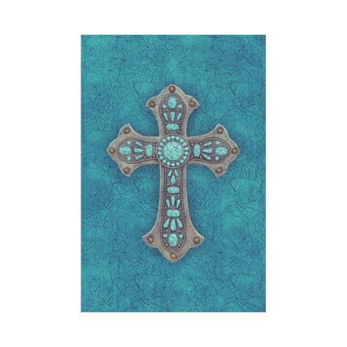 Turquoise Rustic Cross Garden Flag 12‘’x18‘’（Without Flagpole）